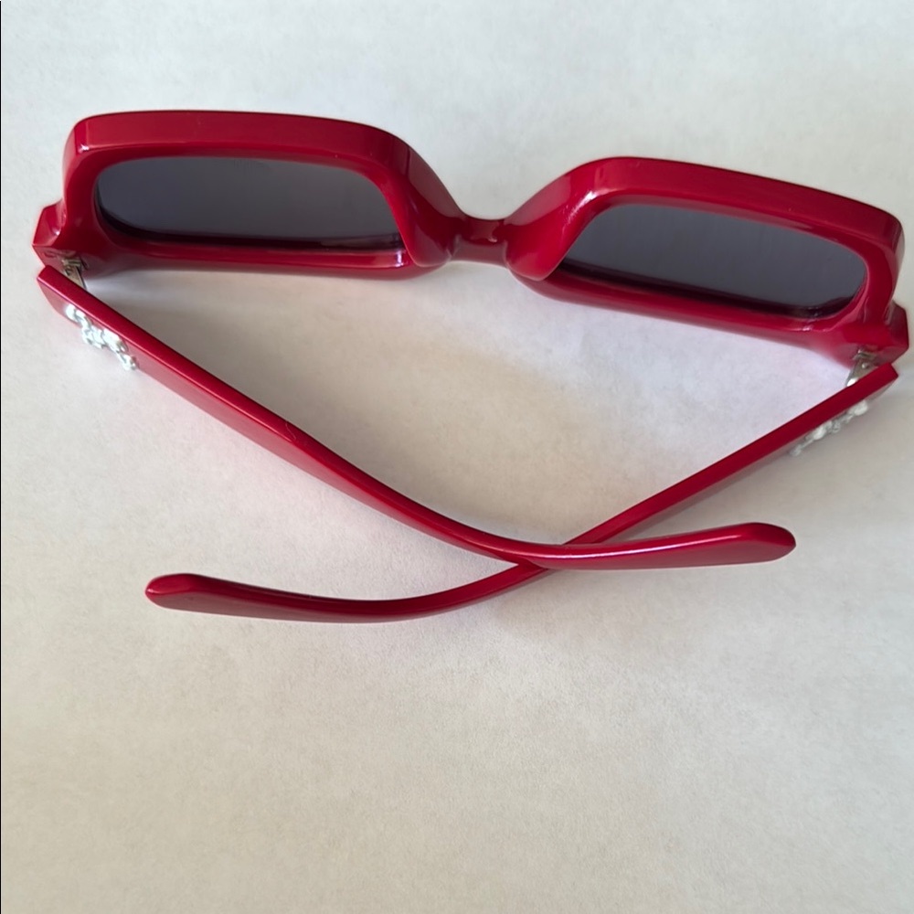 Bold Red Rectangular Sunglasses With Dark Lenses - image 1